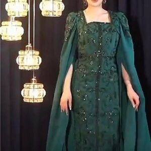 Elegant Teal Long Sleeve Gown